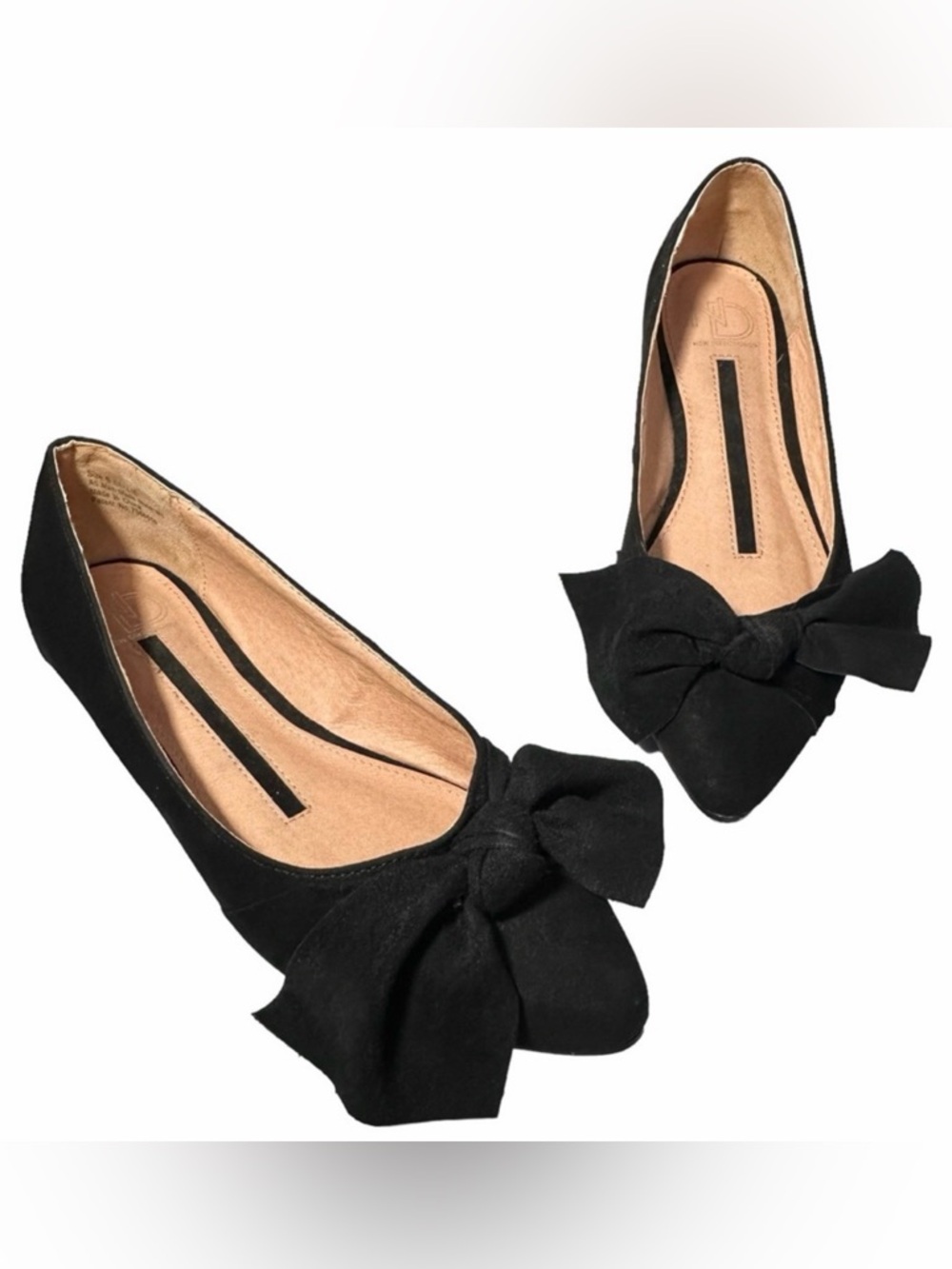 New Directions Flats 6 Callie w/ Bow Black Faux Suede
